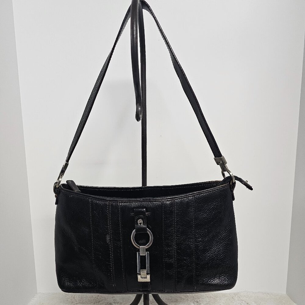 Aigner Black Leather Shoulder Bag Burnished Rustic Classic Preppy